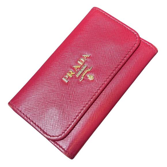 Auth Prada Red Saffiano Leather Key Holder Case 6 Ring - Picture 1 of 15